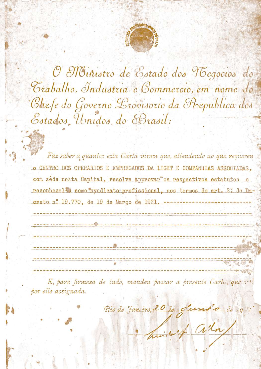 Carta de reconhecimento